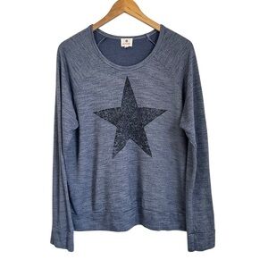 Sundry Womens  Long Sleeve Stars Print Pullover Sweatshirt Sz 3 US Large Blue